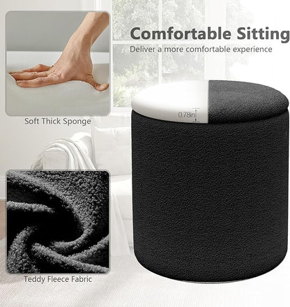 Ottoman Poufs with Storage, Set of 2 Soft Upholstered Vanity Stool,Multifunctional Ottomans Coffee Table Padded Seat Foot Rest for Living（Black, Pack of 2）