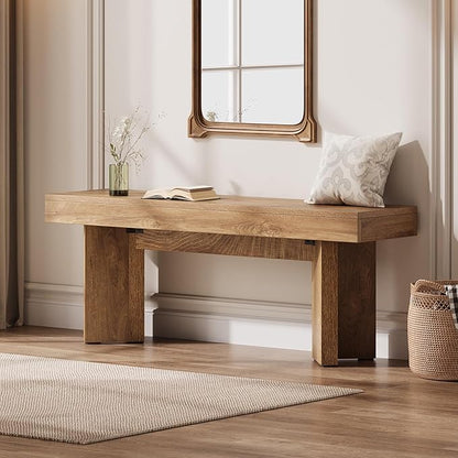 Tribesigns 47" Wooden Entryway Bench, Farmhouse Indoor End of Bed Bench, Long Table Benches Seat for Bedroom, Hallway, Foyer, End of Bed (Rustic Brown)
