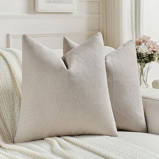 FUTEI Oatmeal Chenille Decorative Throw Pillow Covers 16x16 Inch Set of 2,Soft Cozy Faux Linen Textured Cushion Case,Farmhouse Home Decor for Couch Living Room
