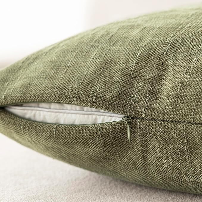 Foindtower Pack of 2 Soft Textured Chenille Throw Decorative Pillow Covers Square Accent Solid Cushion Cover Cozy Neutral Farmhouse Pillow Case for Couch Sofa Bedroom Living Room 16x16 Inch,Sage Green