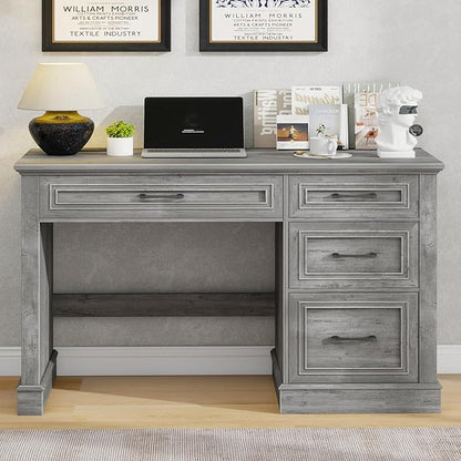 Vabches Farmhouse 47" Executive Desk, Computer Desk with Drawers and File Drawer, Workstation Computer Desk with Charging Station for Home Office,Study,Grey.