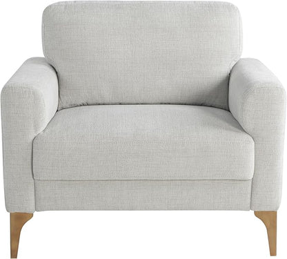 Studio Living® Matthew 39.8" Arm Chair, Mid-Century Modern, Pocket Coil Comfort, Metal Brushed Bronze Legs, Chenille Fabric, Ivory