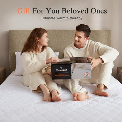 Beautyrest Cotton Blend Heated Mattress Pad Secure Comfort Technology - Luxury Quilted Electric Mattress Pad with Deep Pocket - 5-Setting Heat Controllers, Full, White