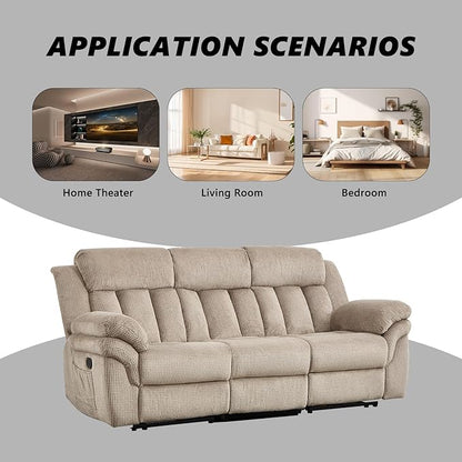 CANMOV Recliner Sofa Set, Manual Reclining Sofa with Overstuffed Armrest for Living Room,Bedroom Furniture,Office,3 Seat Light Brown