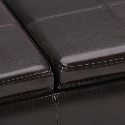 SIMPLIHOME Avalon 42 inch Wide Contemporary Rectangle Storage Ottoman in Tanners Brown Vegan Faux Leather, Assembled, for the Living Room, Entryway and Family Room