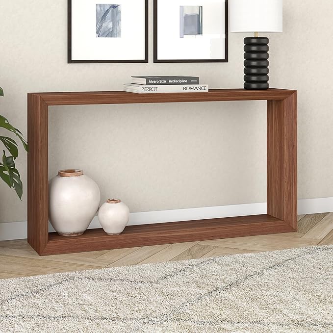 Henn&Hart 55'' Wooden Rectangular Console Table Entryway Table, Sofa Table with Wooden Shelf for Entryway, Living Room, Couch, Hallway, or Office, Satin Walnut