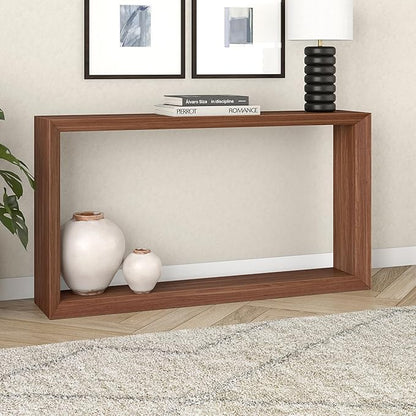 Henn&Hart 55'' Wooden Rectangular Console Table Entryway Table, Sofa Table with Wooden Shelf for Entryway, Living Room, Couch, Hallway, or Office, Satin Walnut