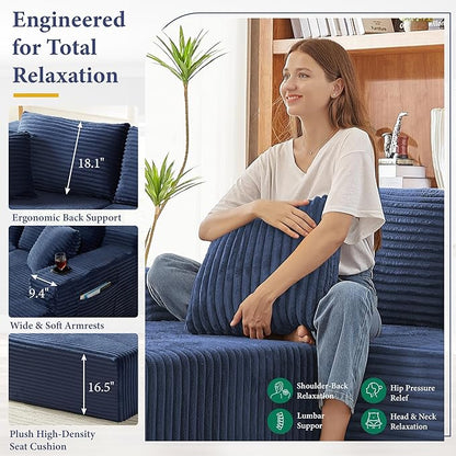 134''Oversized Modular Sectional Sofa Boneless Cloud Couch with Chaise Comfy Sectional Couches for Living Room,Bedroom,Apartment (Blue, 134''W U-Shaped)