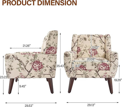 Accent Chairs Set of 2, Modern Fabric Armchairs for Living Room, Comfy Upholstered Arm Chairs Tufted for Indoor Bedroom Office Room (Pattern Floral)