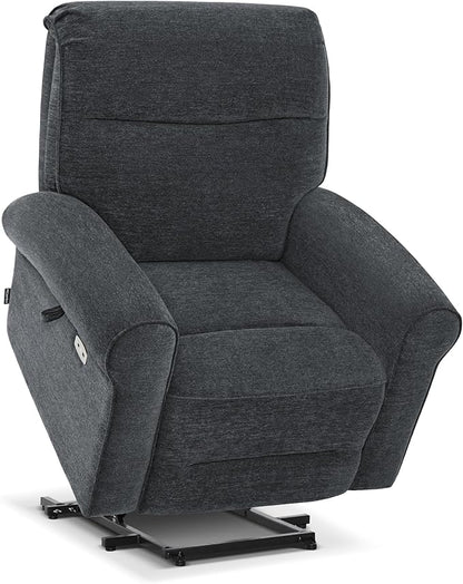 MCombo Dual Motor Power Lift Recliner Chair with Massage and Heat for Elderly, USB Ports, Lay Flat, Fabric 7666 (Dark Grey)