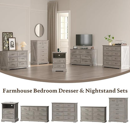 Farmhouse 8 Drawers Dresser for Bedroom, 48" Wide Modern Chest of Drawers with Deep Drawers & Bar Handles, Rustic Wood Dresser TV Stand, Wooden Closet Storage Organizer for Living Room, Hallway, Grey