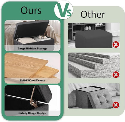 Ottoman with Storage 32'' Ottoman Storage Bench Linen Fabric Ottomans Footstools Upholstered Foot Rest Stool for Couch, Living Room, Bedroom, Entrance Shoe Bench Dark Gray