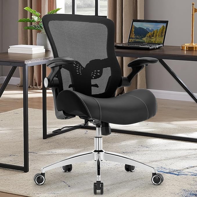Big and Tall Office Chair, 400lbs Ergonomic Desk Chair with Wide 3D Modeling Foam Seat Cushion Mesh Computer Chair with Lumbar Support, Heavy Duty Executive Task Chair for Home Office, Black