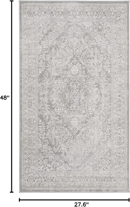 SAFAVIEH Reflection Collection Accent Rug - 2'3" x 4', Light Grey & Cream, , Non-Shedding & Easy Cleaning, Ideal for Foyer, Living Room, Bedroom (RFT668G)