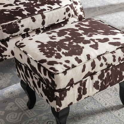 chairus Mid-Century Modern Accent Chairs with Ottoman Set of 2, Comfy Velvet Single Sofa Chair Button Tufted Wingback Armchairs with Pillow for Living Room/Bedroom/Club - Cow