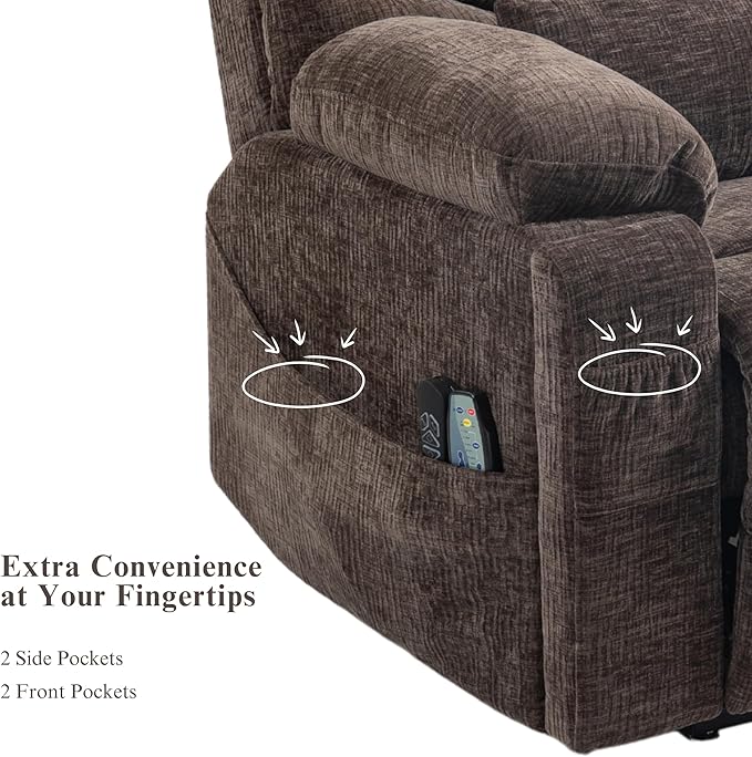 Power Lift Recliner for Elderly Adults, Dual Motor Lay Flat Lift Chair with Heat Massage, Cup Holder & Wireless Phone Charger, USB Type C Charging, Big Man Recliners 400 lbs