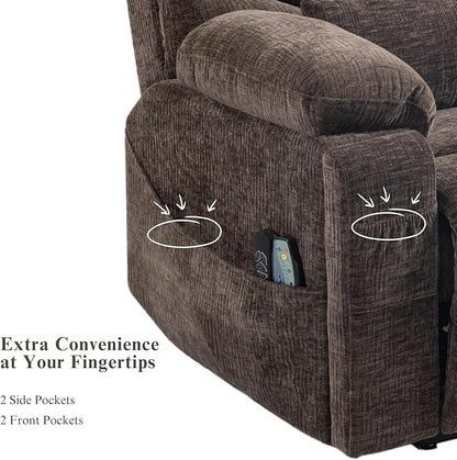 Power Lift Recliner for Elderly Adults, Dual Motor Lay Flat Lift Chair with Heat Massage, Cup Holder & Wireless Phone Charger, USB Type C Charging, Big Man Recliners 400 lbs