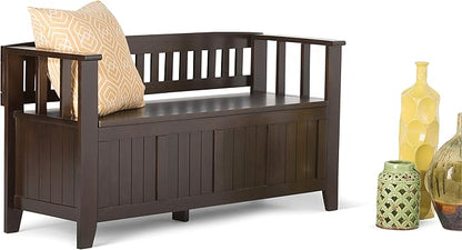 SIMPLIHOME Acadian Entryway Storage Bench - 48 inch Wide Solid Wood Hallway Seat in Brunette Brown, Transitional Bench for Entryway or Living Room with Lift-Up Lid and Spacious Storage
