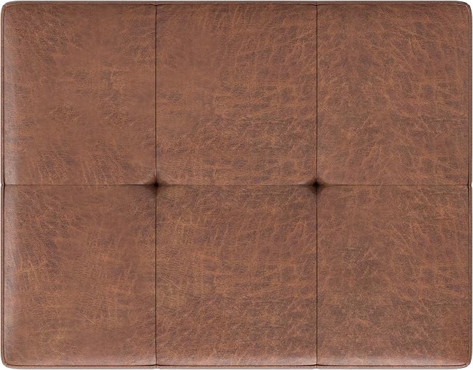 SIMPLIHOME Lacey 26 inch Wide Contemporary Rectangle Small Tufted Ottoman Bench in Distressed Saddle Brown Vegan Faux Leather, Assembled, for The Living Room and Bedroom