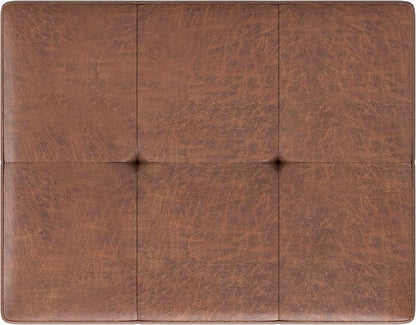 SIMPLIHOME Lacey 26 inch Wide Contemporary Rectangle Small Tufted Ottoman Bench in Distressed Saddle Brown Vegan Faux Leather, Assembled, for The Living Room and Bedroom