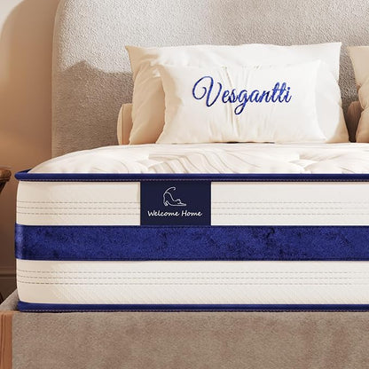 Vesgantti Full Size Mattress, 10 Inch Innerspring Hybrid Mattress in a Box with Memory Foam, Durable Support & Pressure Relief, Medium Firm Feel