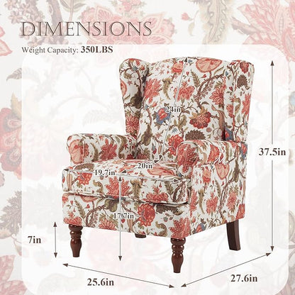 MELLCOM Floral Accent Chair, High Back Upholstered Armchair with Solid Legs, Leisure Single Sofa Chair for Living Room, Bedroom, Home Office, Red Floral