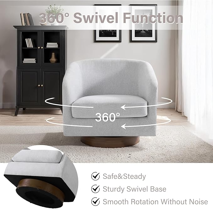 Lumibee Swivel Accent Chair, Chenille Fabric Swivel Barrel Chair for Living Room, Modern Comfy Upholstered Round Armchair Single Sofa Chair for Bedroom, Club-Bright Gray