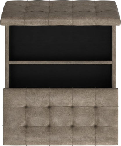 SIMPLIHOME Harrison Coffee Table Storage Ottoman - 36 inch Wide Upholstered Faux Leather Square Lift-Top Ottoman in Distressed Smoky Grey Brown, Transitional Ottoman for Living Room with Storage