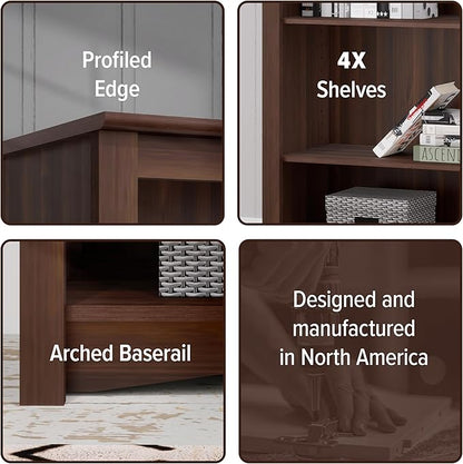 Prepac Sonoma 4-Tier Bookcase 48"H with 3 Adjustable Shelves, Espresso Storage Cabinet, Modern Display Cabinet, Bookshelf with Storage Shelves for Home Office, Living Room, Bedroom Organizer