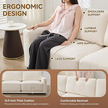 110.6" L-Shaped Modular Sectional Sofa Modern Chenille Comfy Couch with Thickened Seat Cushions, Easy Assembly, Upholstered 4 Seater Couch with Movable Ottoman for Living Room, White
