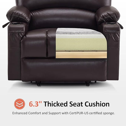 MCombo Oversized Power Lift Recliner Chair for Elderly, Lift Chair with Heat and Massage, Lift Recliner for Big and Tall, Cup Holders, USB &Type C Ports, Faux Leather R7092 (Dark Brown, Oversize)