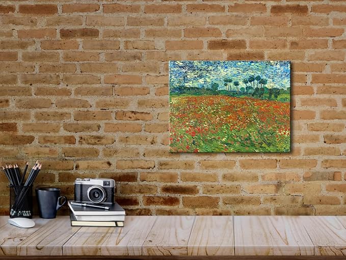 Wieco Art Poppy Field June 1890 Canvas Print of Vincent Van Gogh Wall Art Paintings Reproduction Field Pictures Artwork for Wall Decor and Home Decorations