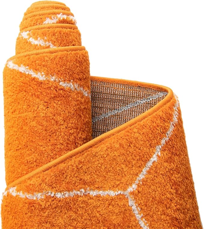 Unique Loom Trellis Frieze Collection Area Rug - Geometric (5' 1" Round, Orange/ Ivory)