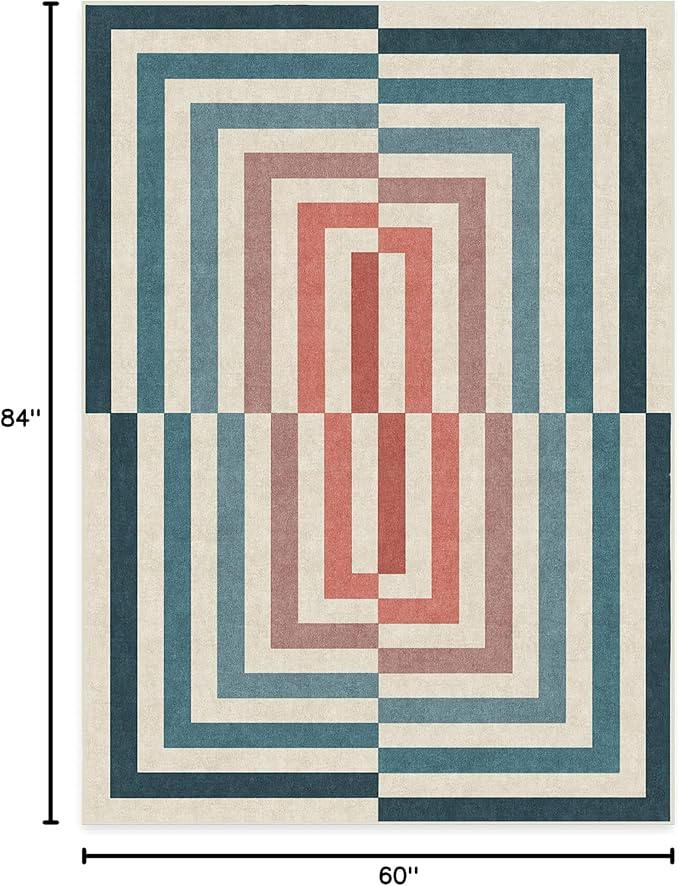 RUGGABLE x Jonathan Adler Washable Modern Area Rug – Op Art Teal 5x7, Stain-Resistant, Non-Slip – Medium Machine Washable Rugs for Living Room, Bedroom, Hallway, Entryway & Office–with Cushioned Pad