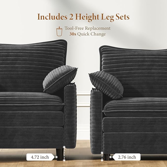Vesgantti 40" Single Seat Sofa, Comfy Cloud Couch Deep Seat Upholstered Couch Corduroy Modern Sofa with Armrest Pillow, Easy Assembly for Living Room, Bedroom and Apartment, Gray