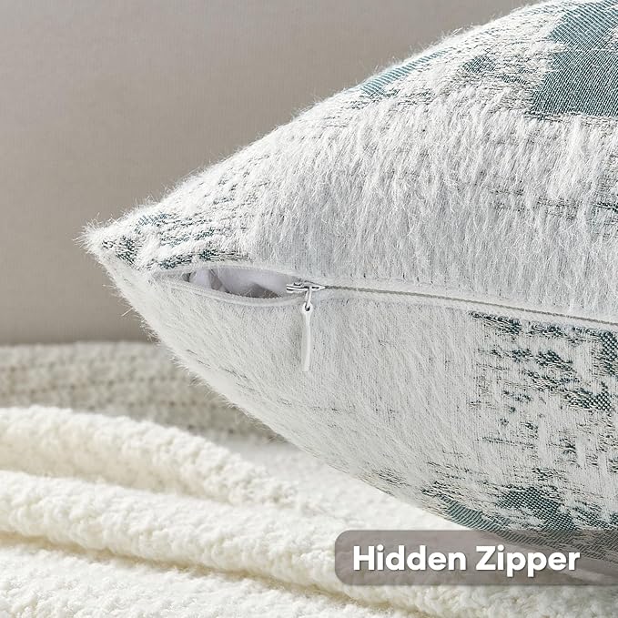 FUTEI Teal White Decorative Throw Pillow Covers 20x20 Inch Set of 2,Soft Faux Cashmere Jacquard - Textured & Cozy Cushion Case,Modern Home Decor for Couch Bed Living Room