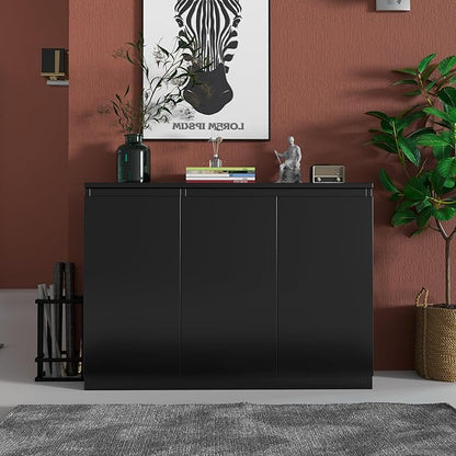 Black Buffet Storage Cabinet with 3 Door, 43" W Coffee Bar Cabinet, Kitchen Buffet Sideboard for Living Room, Kitchen, 43.3" W x 31.5" H