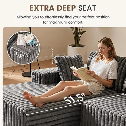 Apicizon 113" Modular Sectional Couch for Living Room, L Shaped Sectional Sofa Couch with Deep Seat, 3 Seat Boneless Sofa with Chaise Longue for Apartment，No Assembly Required (Plush Corduroy Gray)