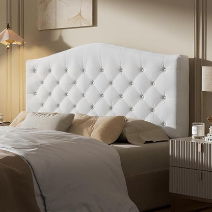 King Headboard Only, Modern Button-Tufted Upholstered Headboard King Size with 4" Thickened High-Density Sponge, Luxury Chenille Fabric, Adjustable Height, Easy Assembly, Beige