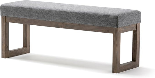 SIMPLIHOME Milltown 45 inch Wide Contemporary Rectangle Large Ottoman Bench in Grey Linen Look Fabric, Assembled, for the Living Room and Bedroom