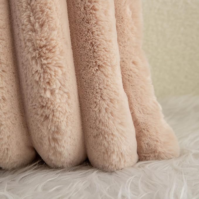 Neelvin Camel Faux Fur Cozy Soft Striped Decorative Throw Pillow Covers 22x22 inch Set of 2,Velvet Pillowcase Cushion Case for Sofa Couch
