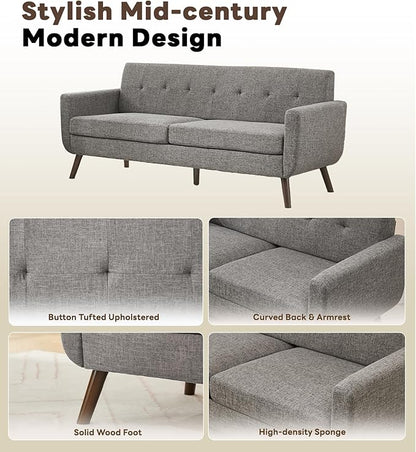 Tbfit Loveseat Sofa, 77" W Mid Century Modern Love Seat Small Loveseat for Bedroom, Button Tufted Upholstered Small Couch Sofa for Living Room, Gray