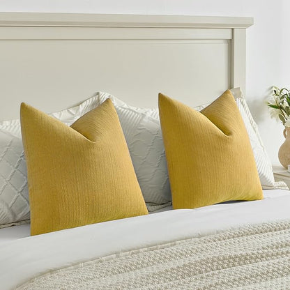 FUTEI Mustard Yellow Decorative Throw Pillow Covers 16x16 Inch Set of 2,Soft Cozy Wheat Ear Striped Patterns Cushion Cases,Modern Home Decor for Couch Bed Living Room