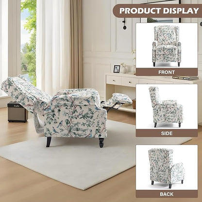 UIXE Pushback Floral Recliner Chairs Set of 2, Fabric Upholstered Armchair Push Back Accent Chair for Living Room, Rivet Trim Club Chair Home Theater Single Sofa Bedroom Side Reading Seat - Bird