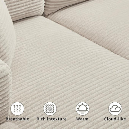 PELUMY 108.7" L-Shaped Modular Sectional Sofa with Oversized Chaise, Cloud Couch with Memory Foam, No Assembly Required Sleeper Sofa for Small Space Living Room, Apartment (Beige, Corduroy)