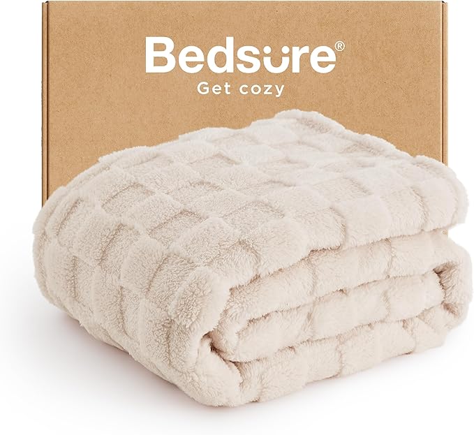 Bedsure GentleSoft Light Beige Throw Blanket for Couch - Checkered Fleece Blankets Gifts for Women Men Girls, Cute Soft Cozy Throw for Bedroom Home Decor Gifts, 50x60 Inches