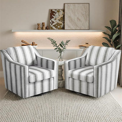 Pia Ricco 360° Swivel Accent Chair, Oversized Modern Striped Fabric Armchair with Removable Cover for Living Room and Reception