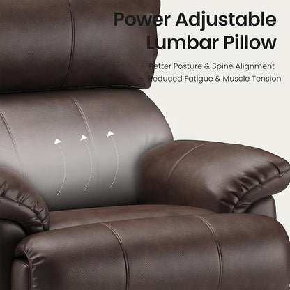 COLAMY Triple Motors Power Recliner Chair with Power Headrest & Lumbar Support Independent Adjustment for Living Room, Leather Electric Recliner Sofa Chair, Dark Brown