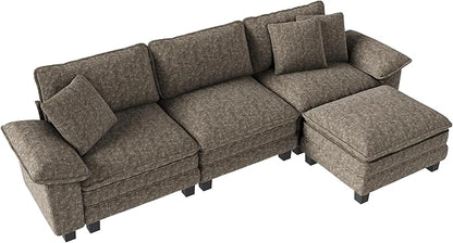 123-Inch L Shaped Sectional Sofa with Cloud Cushions, Deep Seat Modular Couch Set w/ 4 Seats & 1 Ottomans, Removable Arms, Plush Chenille Upholstery for Living Room, Apartment - Smoky Gray