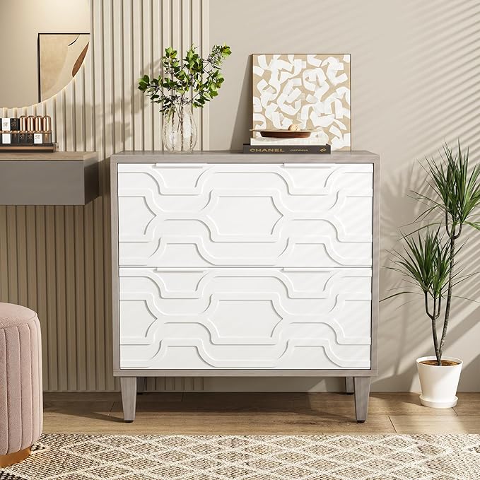 Tribesigns 2-Drawer File Cabinet, Lateral Filing Cabinet for A4/Letter/Legal Size, Office Storage Cabinet, Printer Stand with Storage Drawer for Home Office, White and Gray